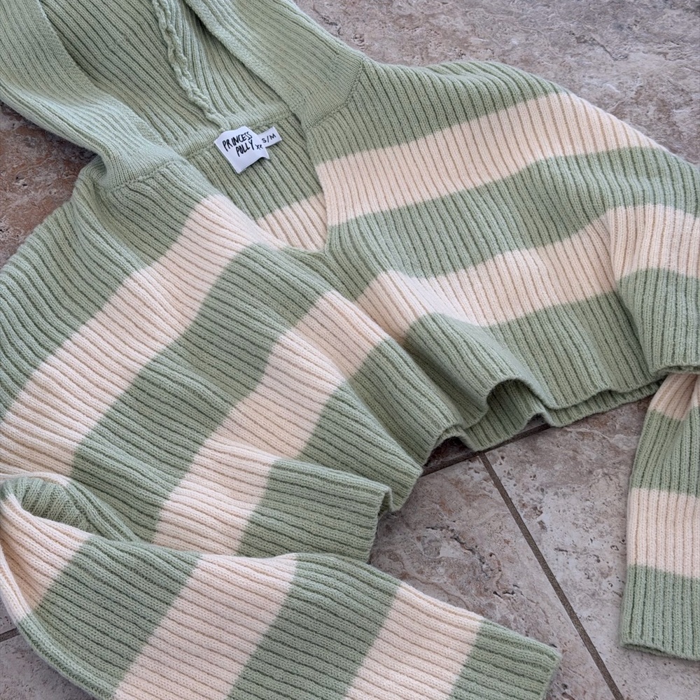 Striped Green and Cream Women's Crop Sweater